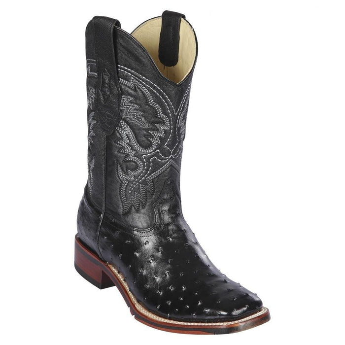 Los Altos Men's Black Ostrich Square Toe Boots