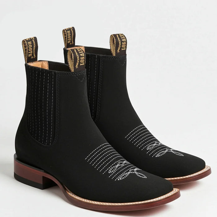 Men's Los Altos Boots Nubuck Black Chelsea Boots Square Toe