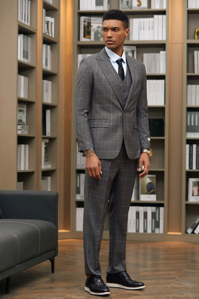 Dark Green Windowpane Hybrid Fit Suit by Stacy Adams - Wedding - Prom