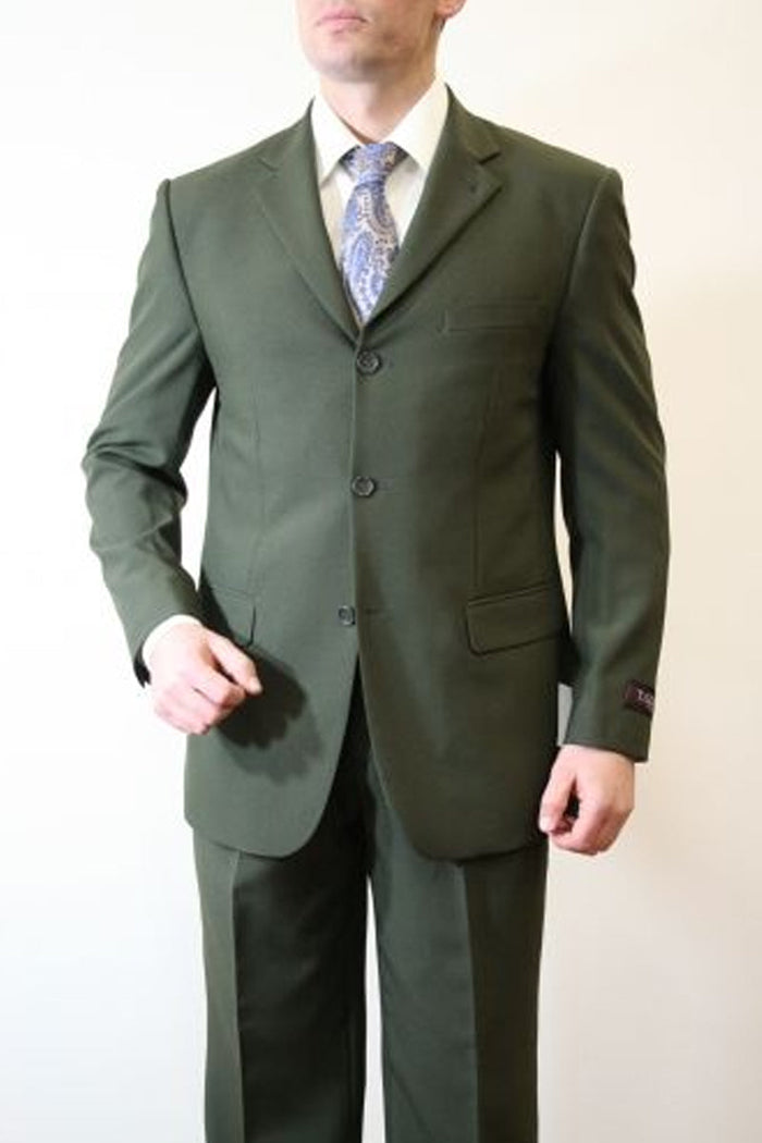 Men's Olive Three Button Poplin Suit from Tazzio Suits
