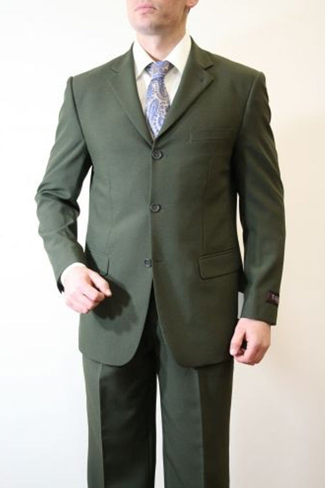Men's Olive Three Button Poplin Suit from Tazzio Suits