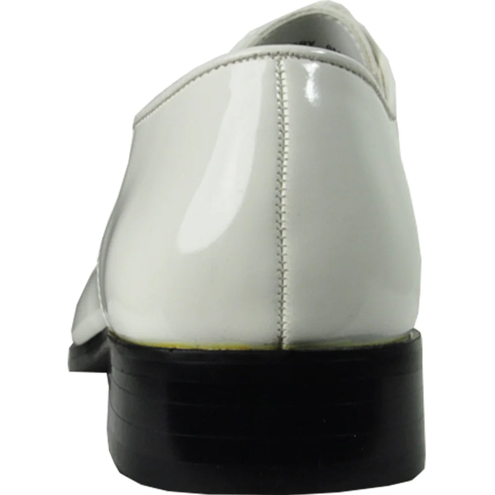 Bravo Mens Classic Moc Toe Shiny Patent Tuxedo Prom Shoe in Ivory
