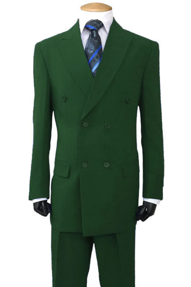 Mens Classic Fit Double-Breasted Poplin Suit in Olive Green