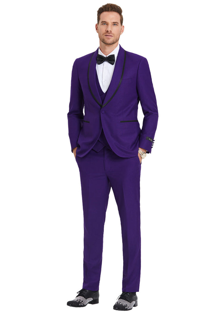 Men's Purple Birdseye Vest with Black Satin Trim