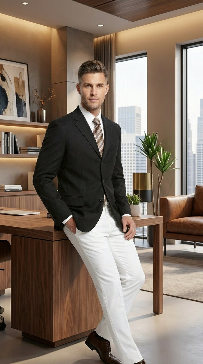 Men’s Black Three Button Blazer – Classic Formal Suit Jacket for Business, Office, Sport Coat