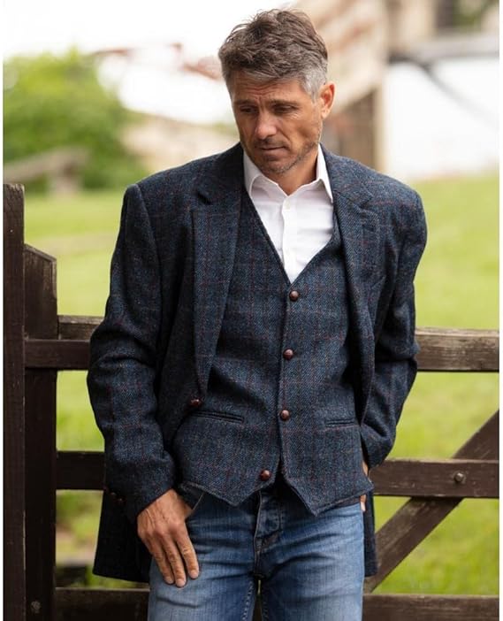 Walker and Hawkes Harris Tweed Blakemore Blazer for Men - Hand-Woven Wool Tweed Jacket with Polyester Lining, Regular Fit