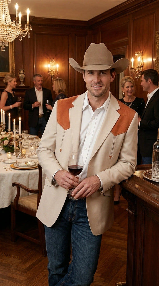Men’s Tan Beige and Rust Western Cowboy Blazer – Classic Country Style Jacket, Vintage Western Dress Blazer for Men Country Jacket