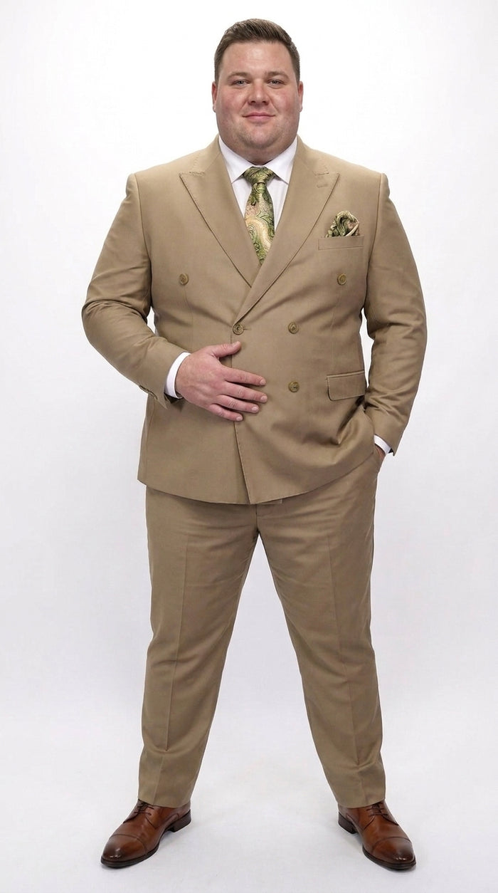 Men’s Statement Brand Caramel Khaki Double Breasted Wool Suit, Designer Formal Business Suit Set Wool Suit in Camel Color