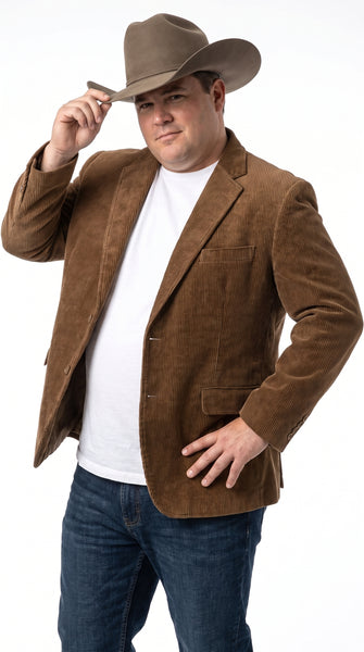 Men’s Brown Corduroy Country Blazer – Two-Button Western Sport Coat for Casual