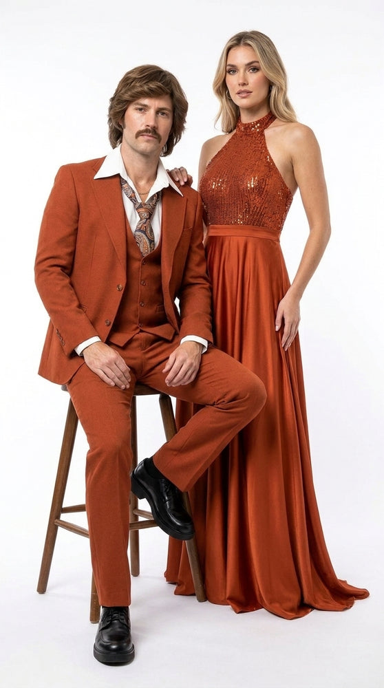 Men’s Burnt Orange 3-Piece Suit – 1970s Disco, Retro Rockabilly, Prom and Party Suit