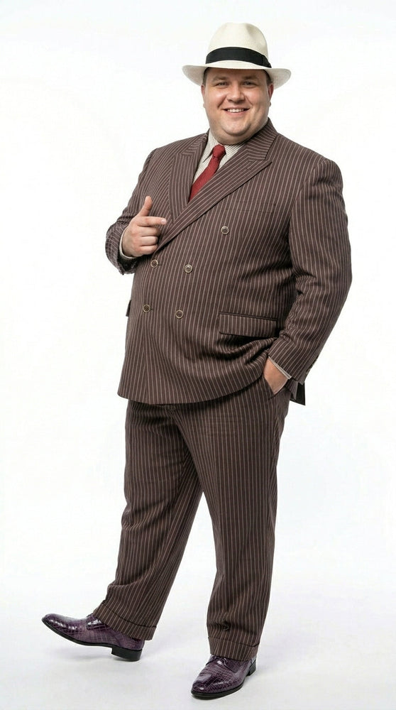 Men’s Brown Pinstripe Bonnie and Clyde Costume Suit – Vintage Gangster 1920s Outfit for Party, Halloween and Themed Events