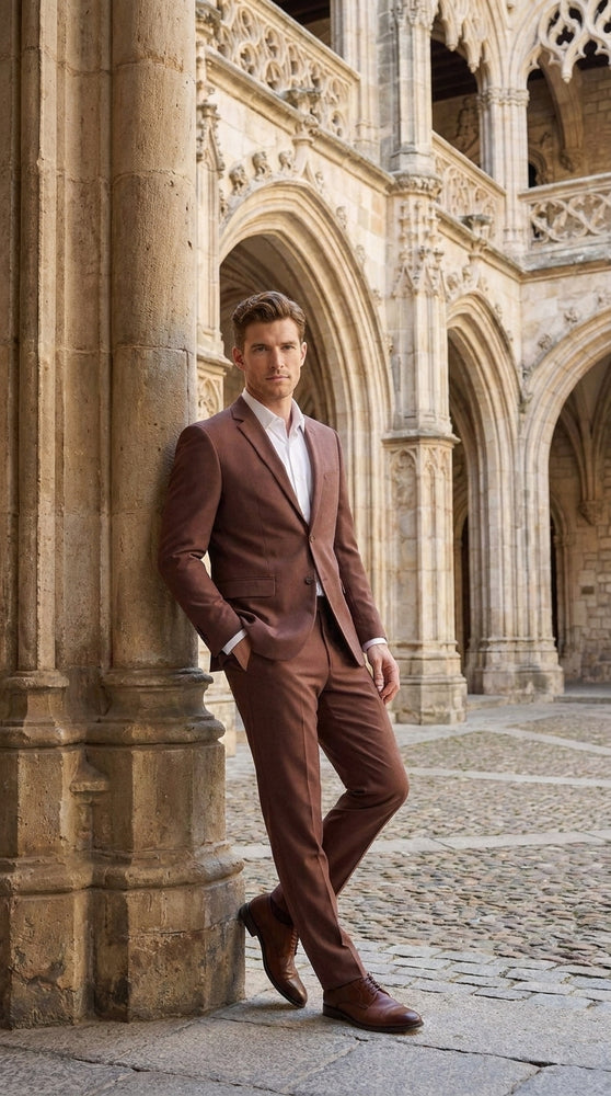 Men’s Coffee Brown 2-Piece Suit – Classic Two-Button Wedding, Business and Formal Suit