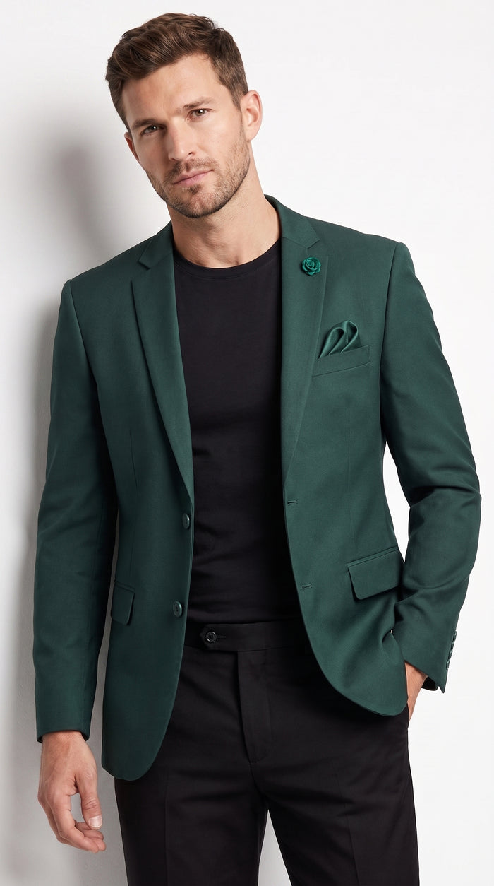 Men’s Hunter Green Blazer – Classic Two Button Sport Coat for Wedding & Formal Wear