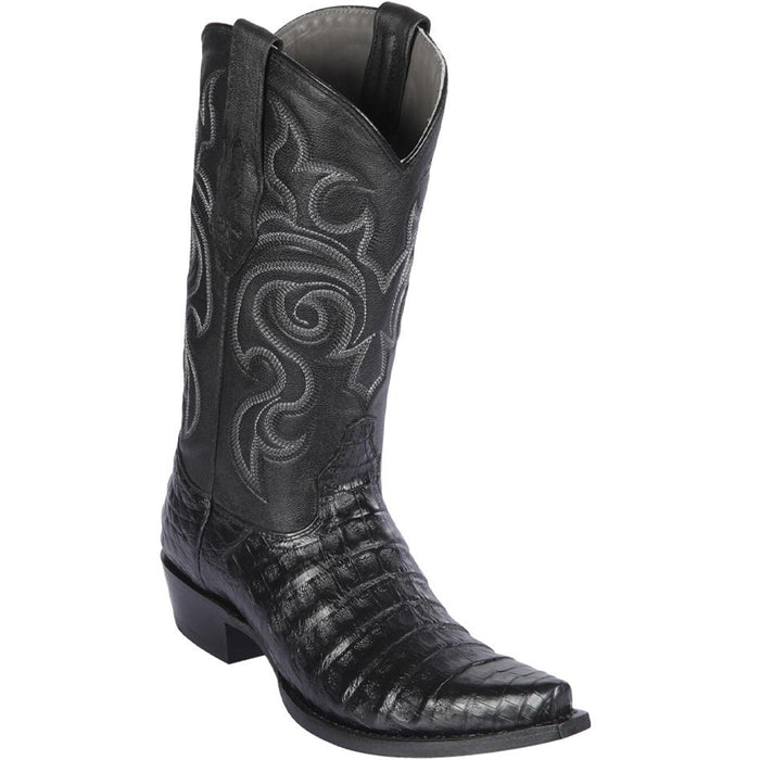 Los Altos men's black caiman belly western boot snip toe.