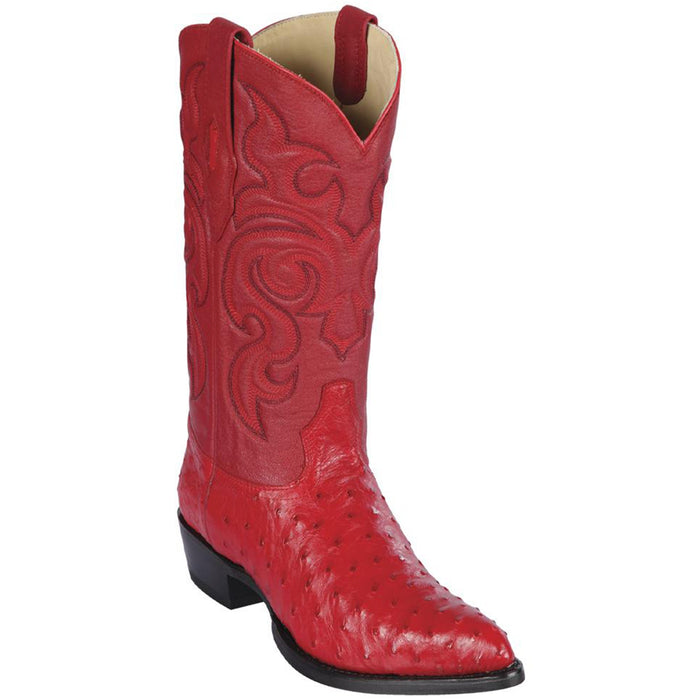 Los Altos Red ostrich western boots with pointed j-toe