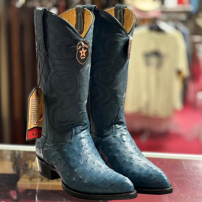 Blue ostrich boot