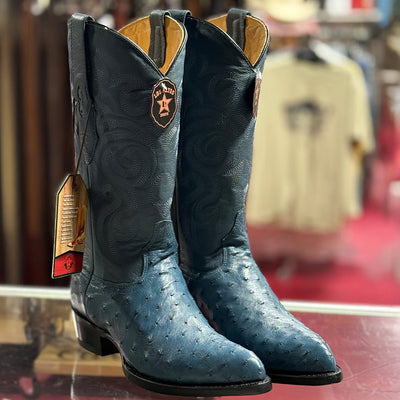 Blue ostrich boot