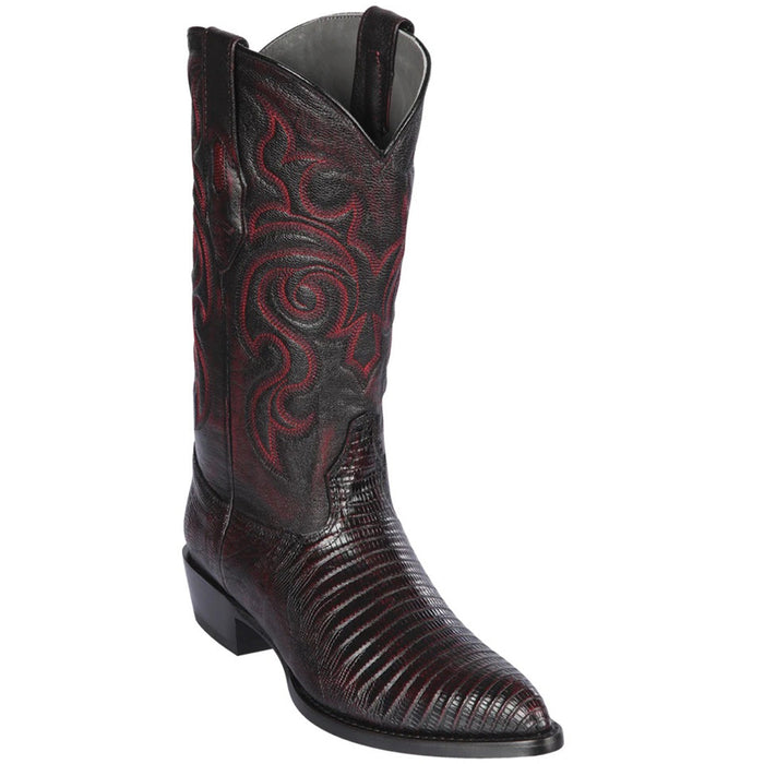 Los Altos men's black cherry western boot j-toe profile.