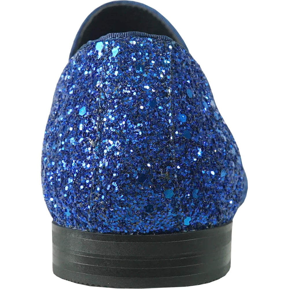 Bravo Mens Modern Glitter Sequin Prom Tuxedo Buckle Loafer in Royal Blue - Men's Dress Shoes