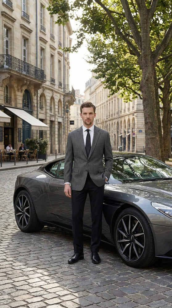 Men’s Charcoal Grey Pinstripe Blazer – Classic Tailored Formal Jacket for Business, Professional Wear Sportcoat