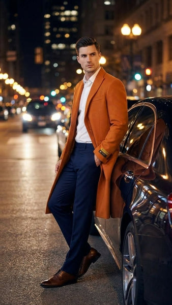 Men’s Orange - Rust Wool Blend Long Overcoat – Topcoat Carcoat Topcoat