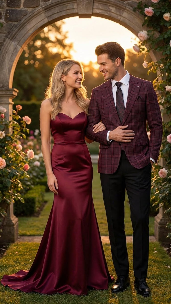 Men’s Burgundy Check Blazer – Windowpane Plaid blazer in Maroon Wine Color