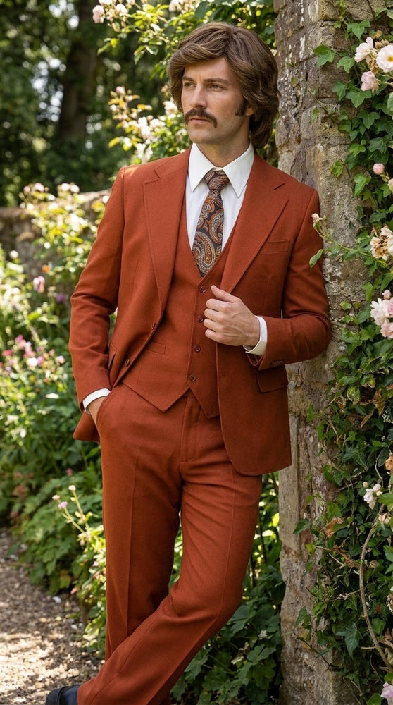 Men’s Burnt Orange 3-Piece Suit – 1970s Disco, Retro Rockabilly, Prom and Party Suit