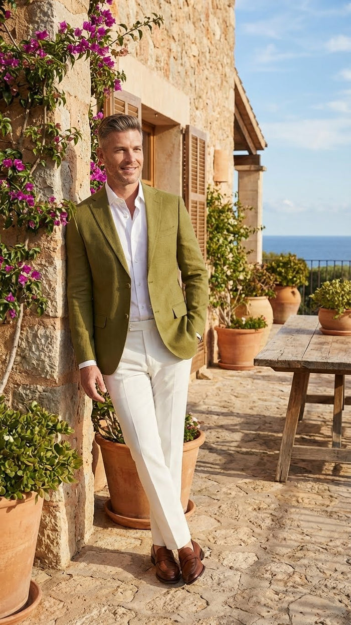 Men’s Olive Green Blazer Sport Coat – Fabric Summer in pistachio sage green