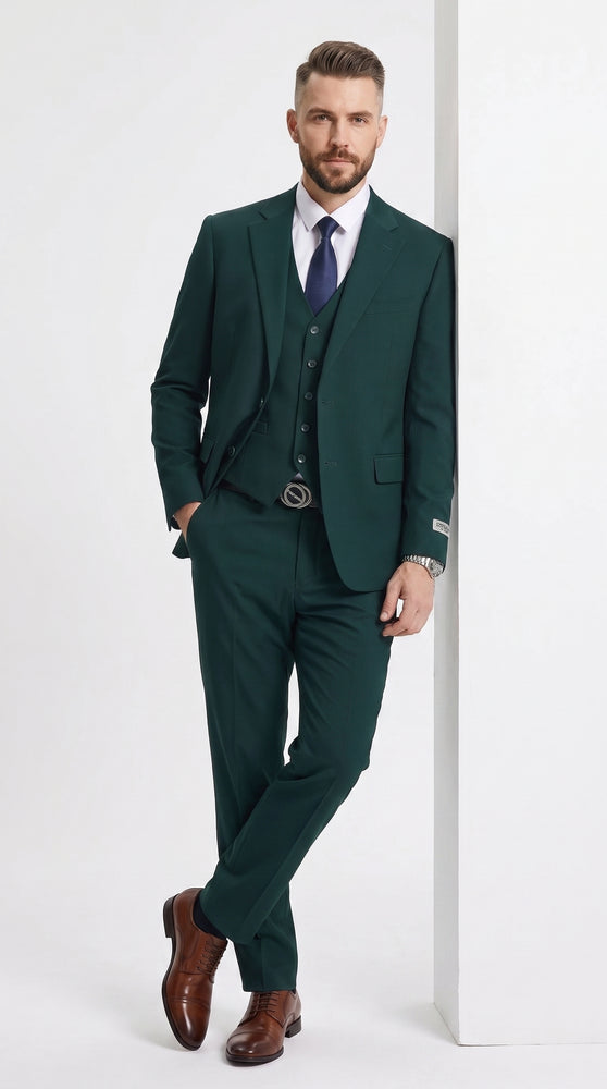 Stacy Adams Dark Teal Suit – Men’s 3-Piece Green Teal Wedding & Formal Suit Modern Fit