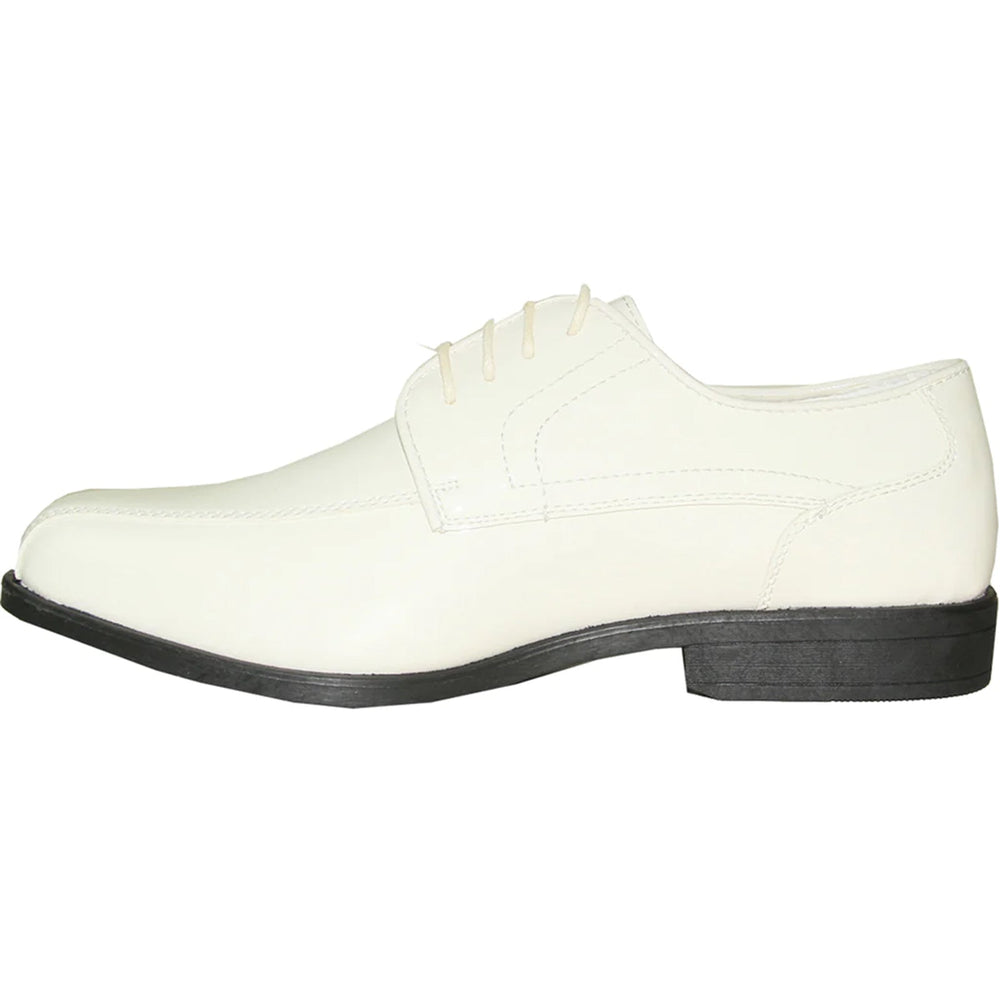 Bravo Mens Formal Wedding & Prom Double Runner Shiny Patent Dress Shoe in Ivory