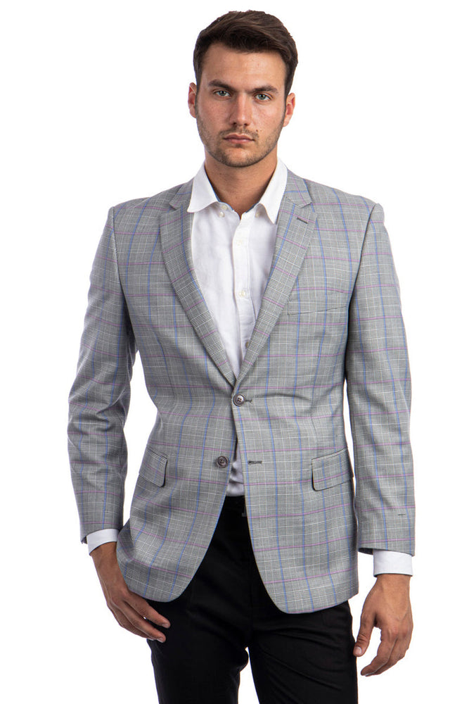 Men's Light Grey Windowpane Sport Coat from Tazzio Suits