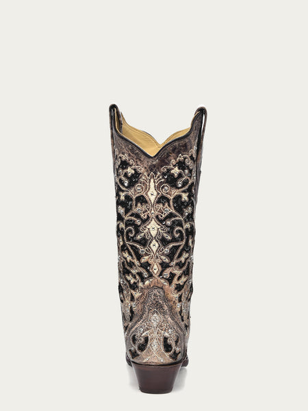 Corral Women's Black Glitter Inlay Crystal Snip Toe Cowboy Boots