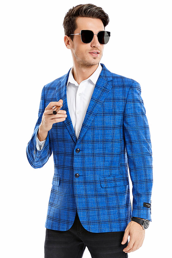 Men's Royal Blue Glen Plaid Slim Fit Sport Coat