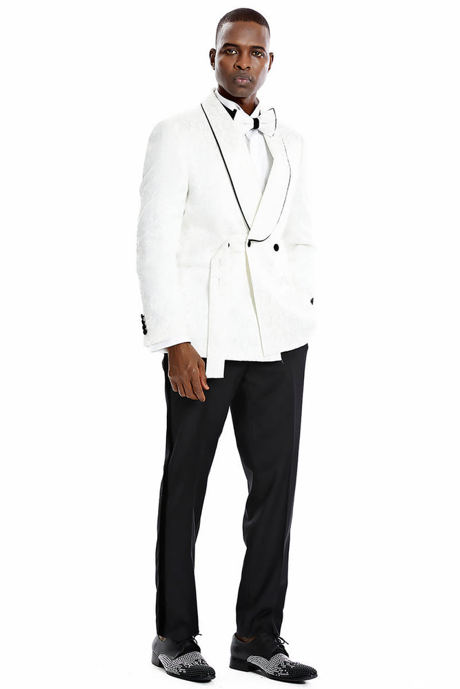 Elegant White Paisley Smoking Jacket for Men