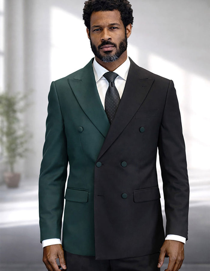 Statement Mens Double Breasted Black/Hunter Two Tone Trendy Suit Azul