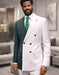Statement Mens Double Breasted White/Hunter Trendy Fashion Suit Azul