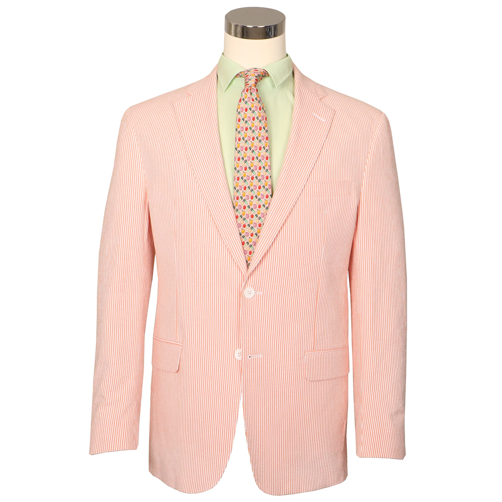 Alberto Nardoni Orange Seersucker Sear sucker suit 2 button Flat Front Pants Regular Fit Side Vented
