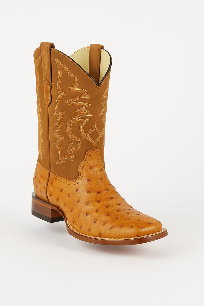 Men's Los Altos Ostrich Skin Wide Square Toe Boots - B