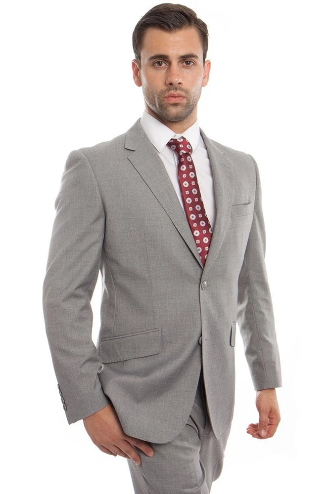 Zegarie Suits - Men's Designer Two Button Modern Fit Wool Suit in Light Grey