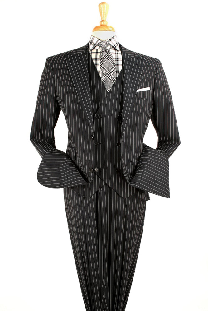 Apollo King Vested 1920s Black Pinstripe Gangster Suit