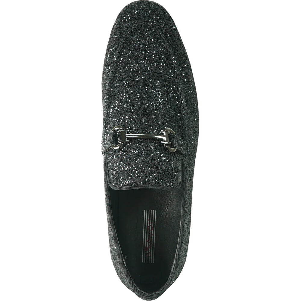 Bravo Mens Modern Glitter Sequin Prom Tuxedo Buckle Loafer in Black - Men's Dress Shoes