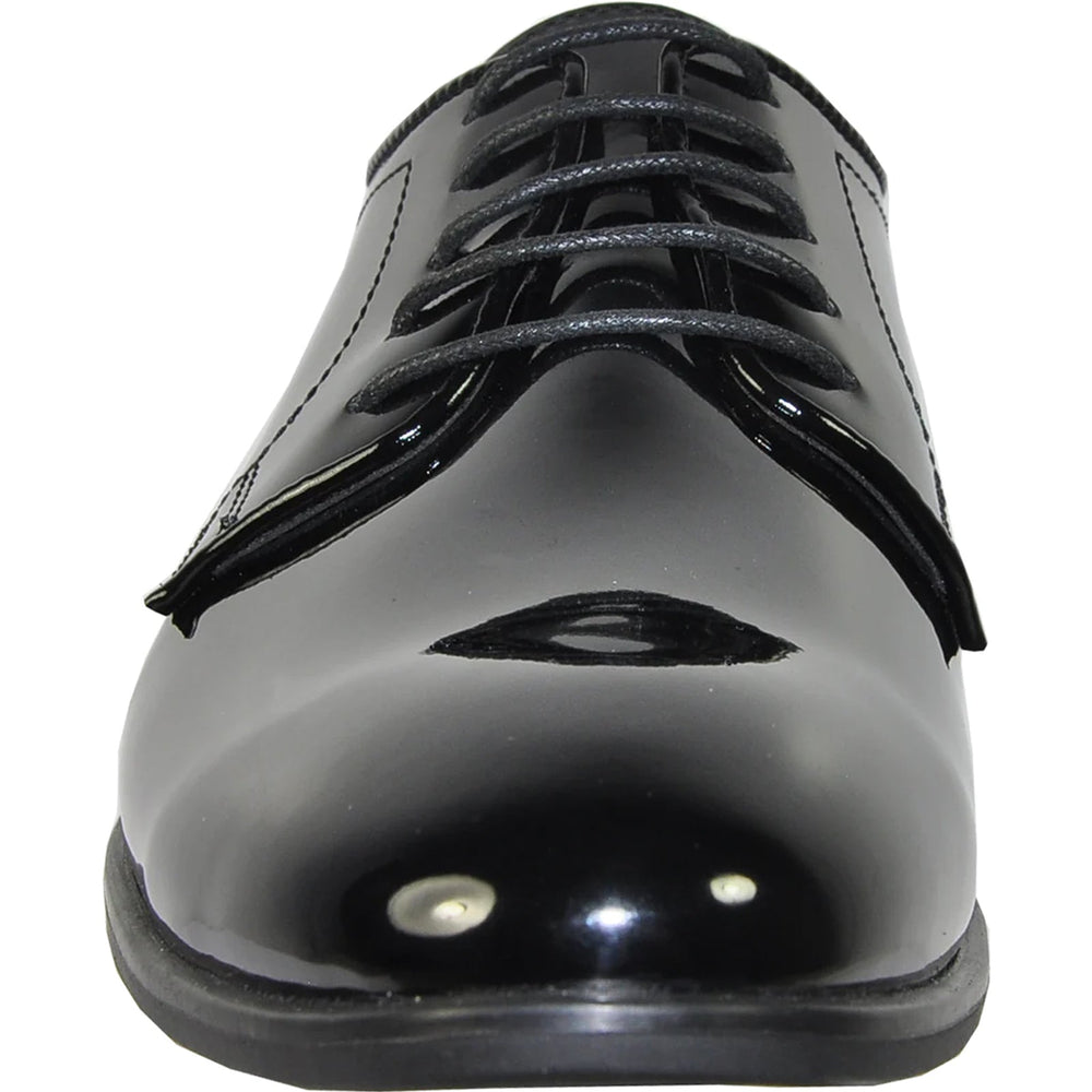 Bravo Mens Classic Plain Toe Shiny Patent Tuxedo Oxford Dress Shoe in Black