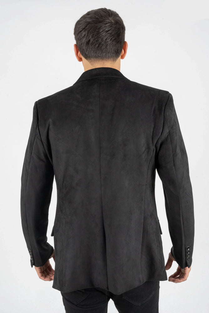 Mens Double Button Faux Suede Black Blazer