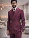 Statement Double Breasted Belted Burgundy Wool Tailored Fit Trendy Suit Bolanzo