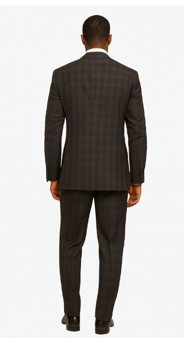 Charcoal Grey Gray Vested Three 3 Piece Windowpane Plaid Pattern Suit