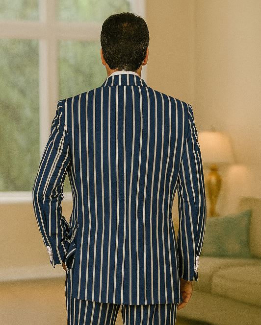 1920s Mens Vested Bold Gangster Pinstripe Suit in Navy