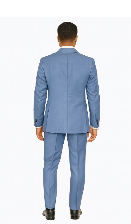 Sharkskin Textured 3-Piece Steel Blue - Dusty Blue Suit
