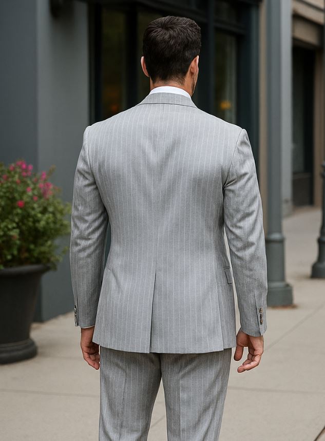 MEN'S 2PC SEERSUCKER MODERN FIT SUIT IN BLACK PINSTRIPE
