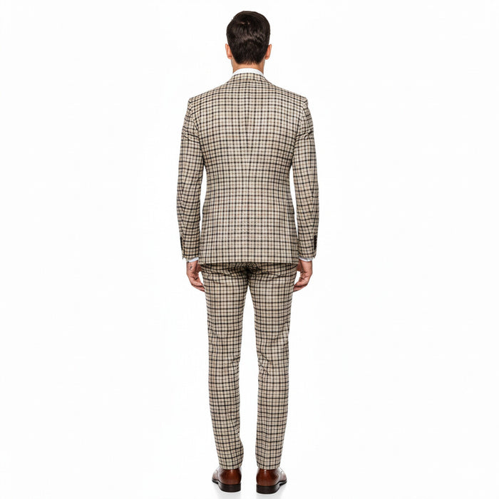Rossiman Monarch Tan & Navy Grid 3-Piece Signature Suit