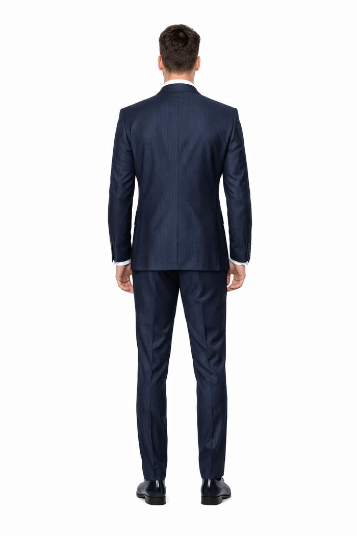 Midnight Navy Textured 3-Piece Luxury Gala Suit with White Accents by Rossiman
